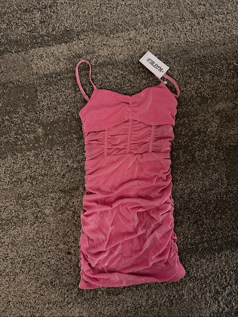 Katie J NYC Shimmery Rose Pink Ruched Slip Dress